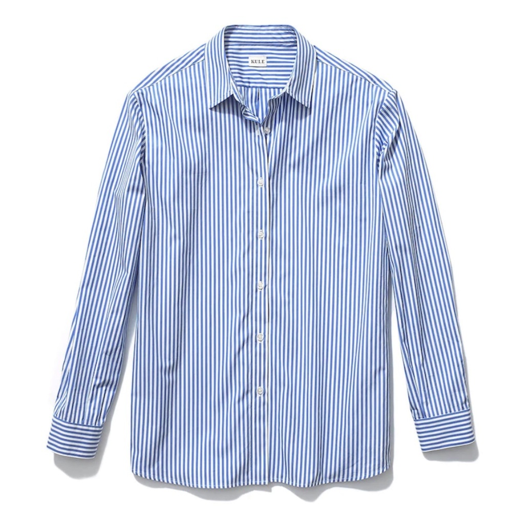 Kule Hutton Oversized Button Down Shirt Blue & White Stripes Small